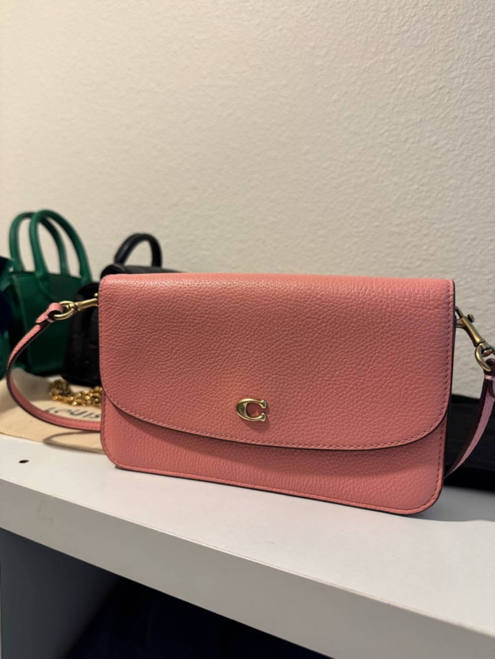 Coach Coral Pink Pebbled Leather Crossbody with Gold Accent